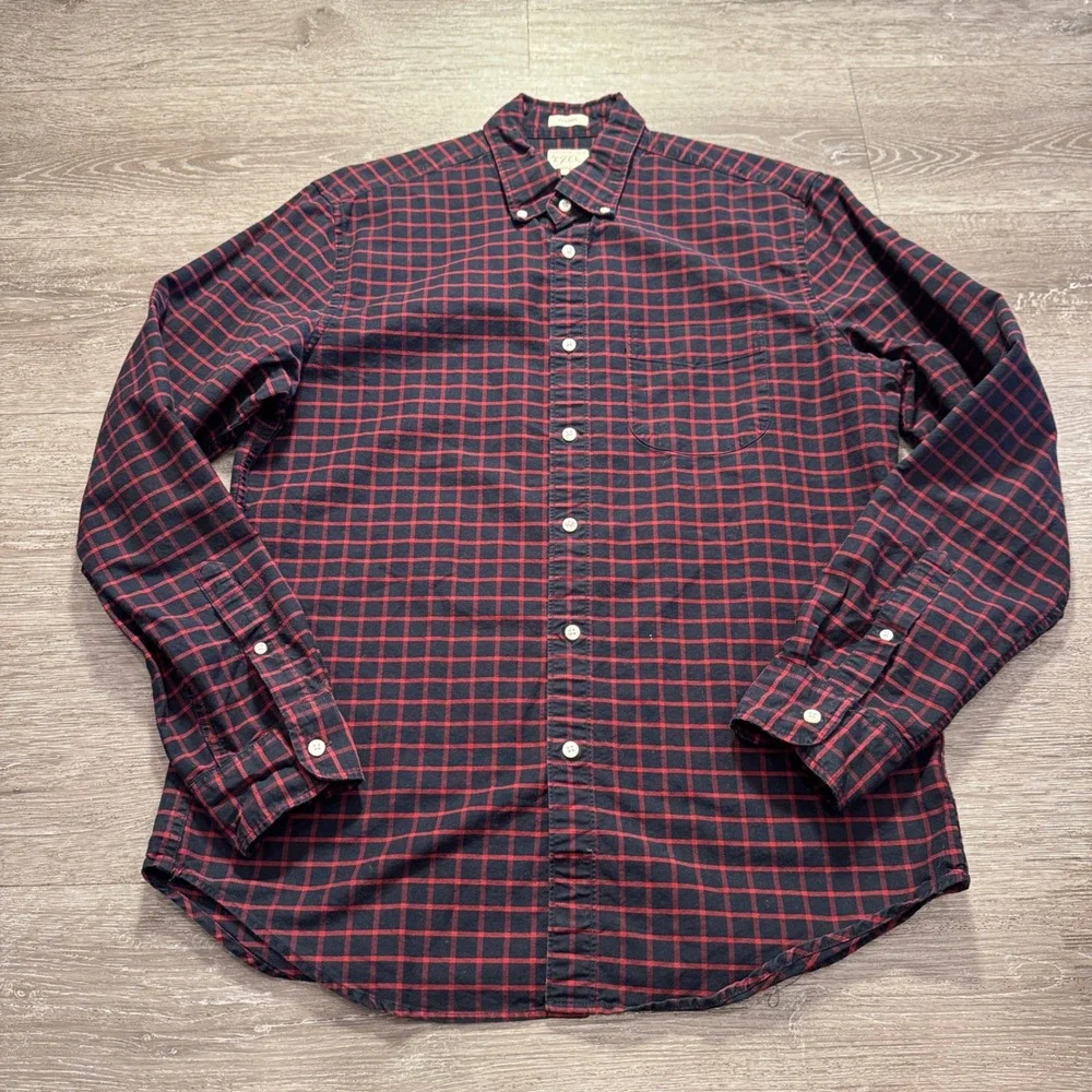 J Crew Shirt Mens M Red Blue Plaid American Pima Cotton OCBD Classic Fit Preppy